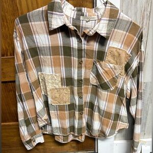 Rewind Beige and White Plaid Shirt